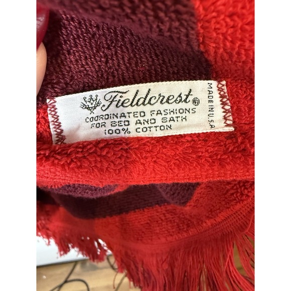 VTG Fieldcrest Sz M Towel Mini Dress Red & Burgundy Damask Pattern Fringe RARE - Picture 6 of 11